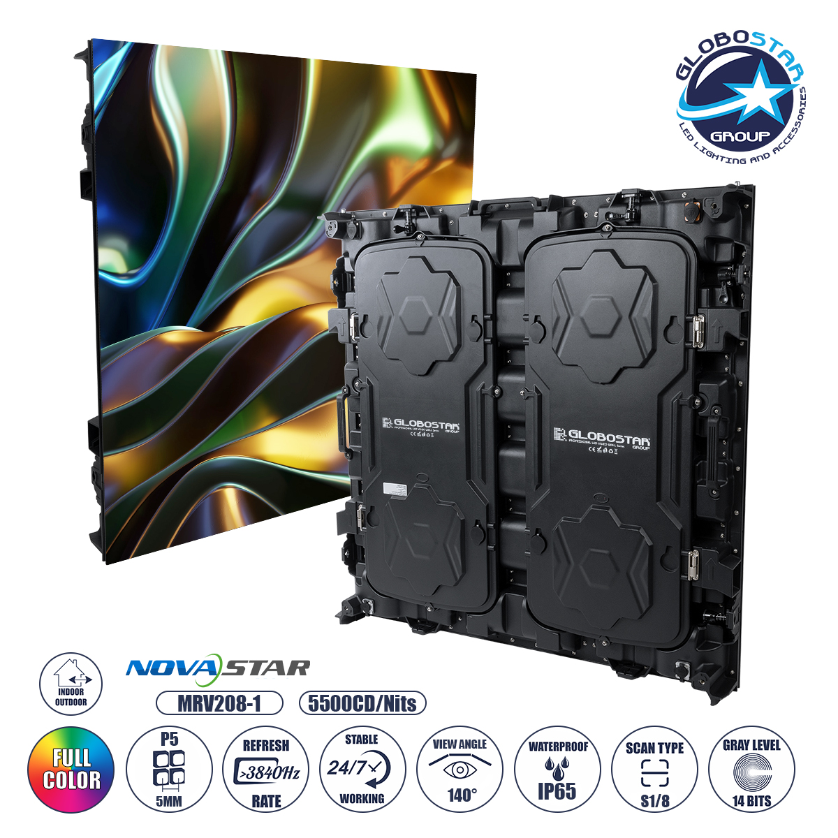 41007_1 GLOBOSTAR® VIEWMAX 41007 Οθόνη Video Wall P5 Καμπίνα 96x96cm LED 280W 3840Hz 40000 Dots ≥5500cd/㎡ Nits AC 220-240V Εξωτερικού Χώρου IP65 Full Color S1/8 14Bits - Κάρτα NovaStar MRV412 - Kinglight SMD2727 & CZCL Driver - Μ96 x Π11.5 x Υ96cm - 2 Χρόνια Εγγύηση - Image 1