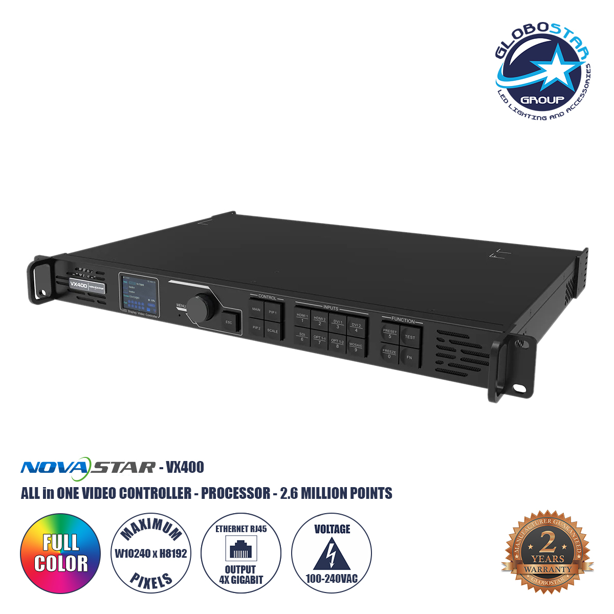 41014_1 GLOBOSTAR® VX400 41014 Novastar VX400 All in One Processor & Video Controller για Οθόνες LED Video Wall 2.6 million pixel Max W10240px/Max H8192px - Input Signal W1920 x H1200@60Hz - 4 Gigabit Ethernet Output Port - AC 220-240V IP20 - Μ48.3 x Π30.1 x Υ5cm - 2 Χρόνια Εγγύηση - Image 1