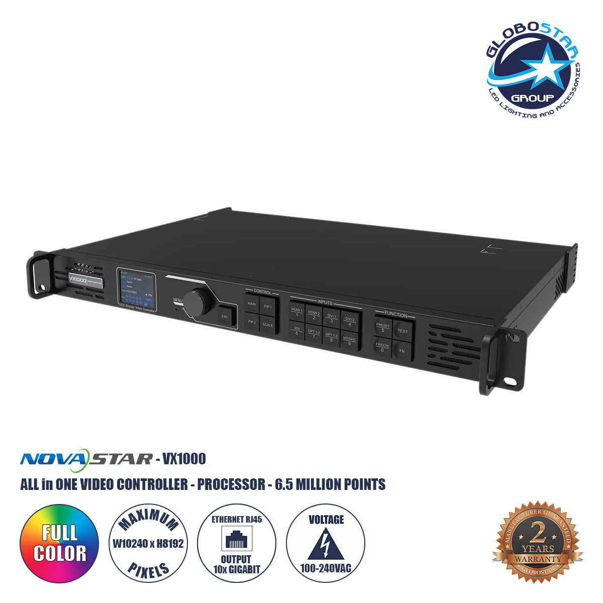 41016_1 GLOBOSTAR® VX1000 41016 Novastar VX1000 All in One Processor & Video Controller 4K για Οθόνες LED Video Wall 6.5 million pixel Max W10240px/Max H8192px - Input Signal W3840 x H1080@60Hz - 10 Gigabit Ethernet Output Port - AC 220-240V IP20 - Μ48.3 x Π35.1 x Υ5cm - 2 Χρόνια Εγγύηση - Image 1