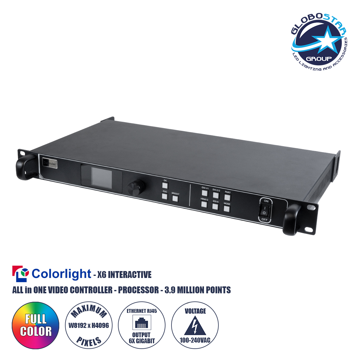 41018_01 GLOBOSTAR® X6 41018 Colorlight X6-DL-V5 All in One Διαδραστικός Processor & Video Controller για Οθόνες LED Video Wall 3.9 million pixel Max W8192px/Max H4096px - Input Signal W1920 x H1200@60Hz - 6 Gigabit Ethernet Output Port - AC 220-240V IP20 - Μ48.3 x Π23.8 x Υ4.4cm - 2 Χρόνια Εγγύηση - Image 1