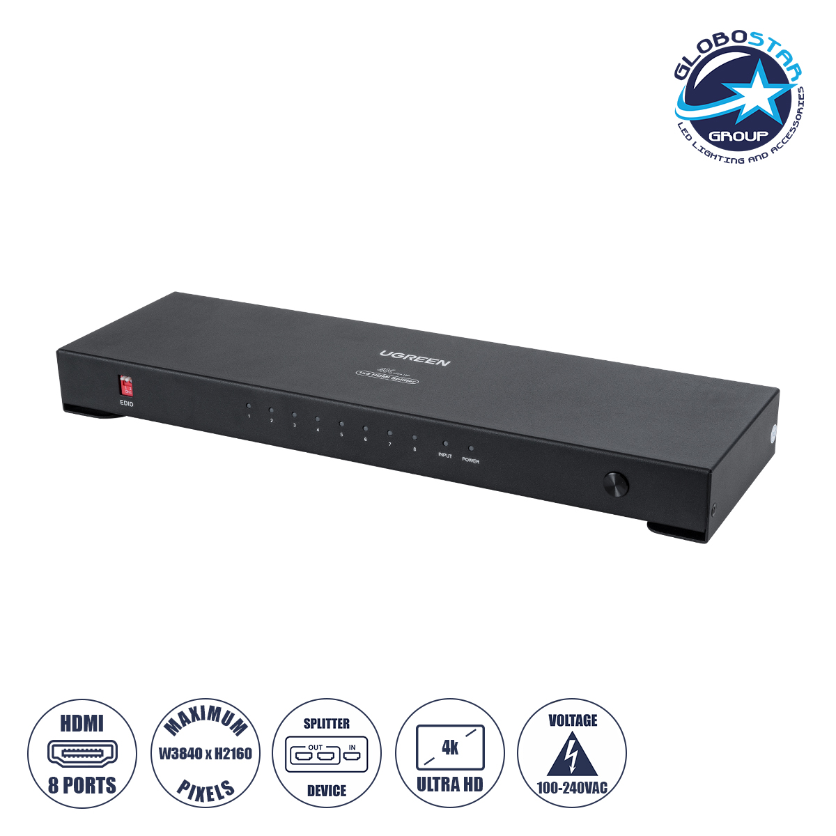 41020_01 GLOBOSTAR® UGREEN-1x8 41020 Ugreen 1x8 All in One 4K HDMI Signal Splitter για LED Video Controllers - Input Signal W3840 x H2160@60Hz - Είσοδος 1 HDMI σε Έξοδο 8 HDMI - AC 220-240V IP20 - Μ30 x Π9 x Υ3.2cm - 2 Χρόνια Εγγύηση - Image 1