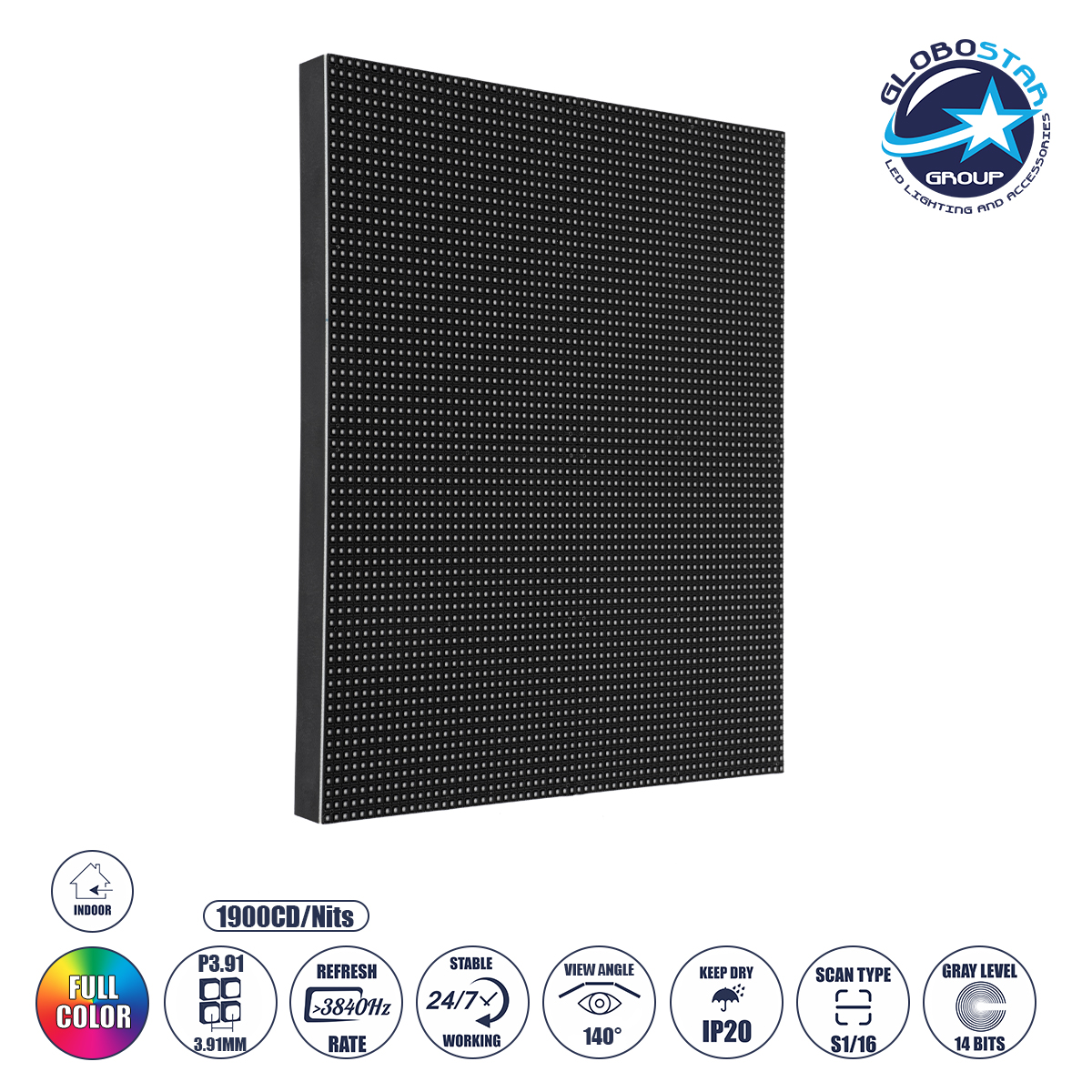 41024_1 GLOBOSTAR® NEOWALL 41024 Module για Οθόνες Video Wall 25x25cm 64x64px P3.91 LED 45W 3840Hz 4096 Dots ≥1900cd/㎡ Nits DC 5V Εσωτερικού Χώρου IP31 Full Color S1/16 14Bits - Kinglight SMD2121 - Αριστερό - Μ25 x Π1.2 x Υ25cm - 2 Χρόνια Εγγύηση - Image 1