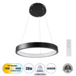 GLOBOSTAR® NEMESIS 61155 Μοντέρνο Κρεμαστό Φωτιστικό Οροφής LED 30W 3513lm 360° AC 220-240V IP20 Ρυθμιζόμενο Λευκό CCT με Χειριστήριο από 2700K έως 6000K Dimmable - Lumileds SMD Chip - Μαυρό Ματ - Μ40 x Π40 x Υ4cm - 3 Χρόνια Εγγύηση - Image 2