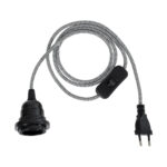 GLOBOSTAR® WHIP 77668 Μοντέρνο DIY Φωτιστικό με Υφασμάτινο Καλώδιο, Ντουί 1 x E27, Διακόπτη On/Off & Πρίζα AC 220-240V IP20 - Λευκό & Μαύρο - Μ150 x Π5.8 x Υ5.8cm - Image 2