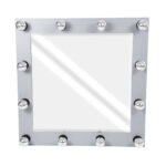 GloboStar® MAKEUP MIRROR-80x80-3 Μοντέρνος Καθρέπτης Μακιγιάζ με Πλαίσιο Φυσικού Ξύλου με Διακόπτη On/Off 12 x E27 AC220-240V - Μ80 x Π7 x Υ80cm - Γκρι Τσιμέντου - Image 3
