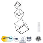 GLOBOSTAR® KIBOO-TRIO 60931 Μοντέρνο Κρεμαστό Φωτιστικό Οροφής LED 90W 10350lm 360° AC 220-240V IP20 Ρυθμιζόμενο Λευκό CCT με Χειριστήριο από 2700K έως 6000K Dimmable - Lumileds SMD Chip - Μαύρο Ματ - Μ60 x Π60 x Υ80cm - 3 Χρόνια Εγγύηση - Image 2
