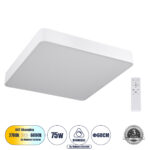 GLOBOSTAR® KAMALA 61209-S Μοντέρνο Φωτιστικό Οροφής LED 75W 8625lm 120° AC 220-240V IP20 Ρυθμιζόμενο Λευκό CCT με Χειριστήριο από 2700K έως 6000K Dimmable - Lumileds SMD Chip - Λευκό Ματ - Μ60 x Π60 x Υ8cm - 3 Χρόνια Εγγύηση - Image 2