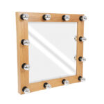 GloboStar® MAKEUP MIRROR-80x80-1 Μοντέρνος Καθρέπτης Μακιγιάζ με Πλαίσιο Φυσικού Ξύλου με Διακόπτη On/Off 12 x E27 AC220-240V - Μ80 x Π7 x Υ80cm - Μπεζ Δρυς - Image 2
