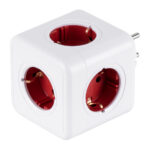 GLOBOSTAR® POWERCUBE 79628 Πολύπριζο 5 Θέσεων με 5 x EU Schuko Πρίζες Ασφαλείας Childproof AC 220-240V 3680W/16A Max Load IP20 - Λευκό & Κόκκινο - Μ7.5 x Π11.5 x Υ7.5cm - Image 2