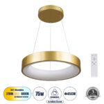 GLOBOSTAR® SALEM 61243 Μοντέρνο Κρεμαστό Φωτιστικό Οροφής LED 75W 8625lm 120° AC 220-240V IP20 Ρυθμιζόμενο Λευκό CCT με Χειριστήριο από 2700K έως 6000K Dimmable - Lumileds SMD Chip - Χρυσό - Μ45 x Π45 x Υ6cm - 3 Χρόνια Εγγύηση - Image 2