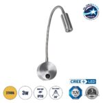 GLOBOSTAR® GOOSE 61691 Μοντέρνο Φωτιστικό Τοίχου - Απλίκα Ξενοδοχείου Reading Light LED 3W 300lm 36° AC 220-240V IP20 Θερμό Λευκό 2700K - CREE XPE Chip & TÜV SÜD Driver - Νίκελ Βούρτσας - Μ6.5 x Π15 x Υ24.5cm - 3 Χρόνια Εγγύηση