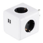 GLOBOSTAR® POWERCUBE 79633 Πολύπριζο 6 Θέσεων με 2 x Πρίζες DC 5V USB 2.0 & 4 x EU Schuko Πρίζες Ασφαλείας Childproof AC 220-240V 3680W/16A Max Load IP20 - Λευκό & Γκρι - Μ7.5 x Π11.5 x Υ7.5cm - Image 2