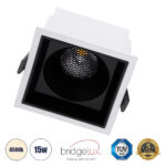 GLOBOSTAR® PLUTO-B 60276 Χωνευτό Downlight Σποτ με Honeycomb Anti Glare Reflector LED 15W 1950lm 38° AC 220-240V IP20 Φυσικό Λευκό 4500K - Bridgelux COB Chip & TÜV SÜD Driver - Λευκό & Μαύρο Ματ - Μ10.4 x Π10.4 x Υ6.5cm / Q9.5 x 9.5cm - 5 Χρόνια Εγγύηση - Image 2
