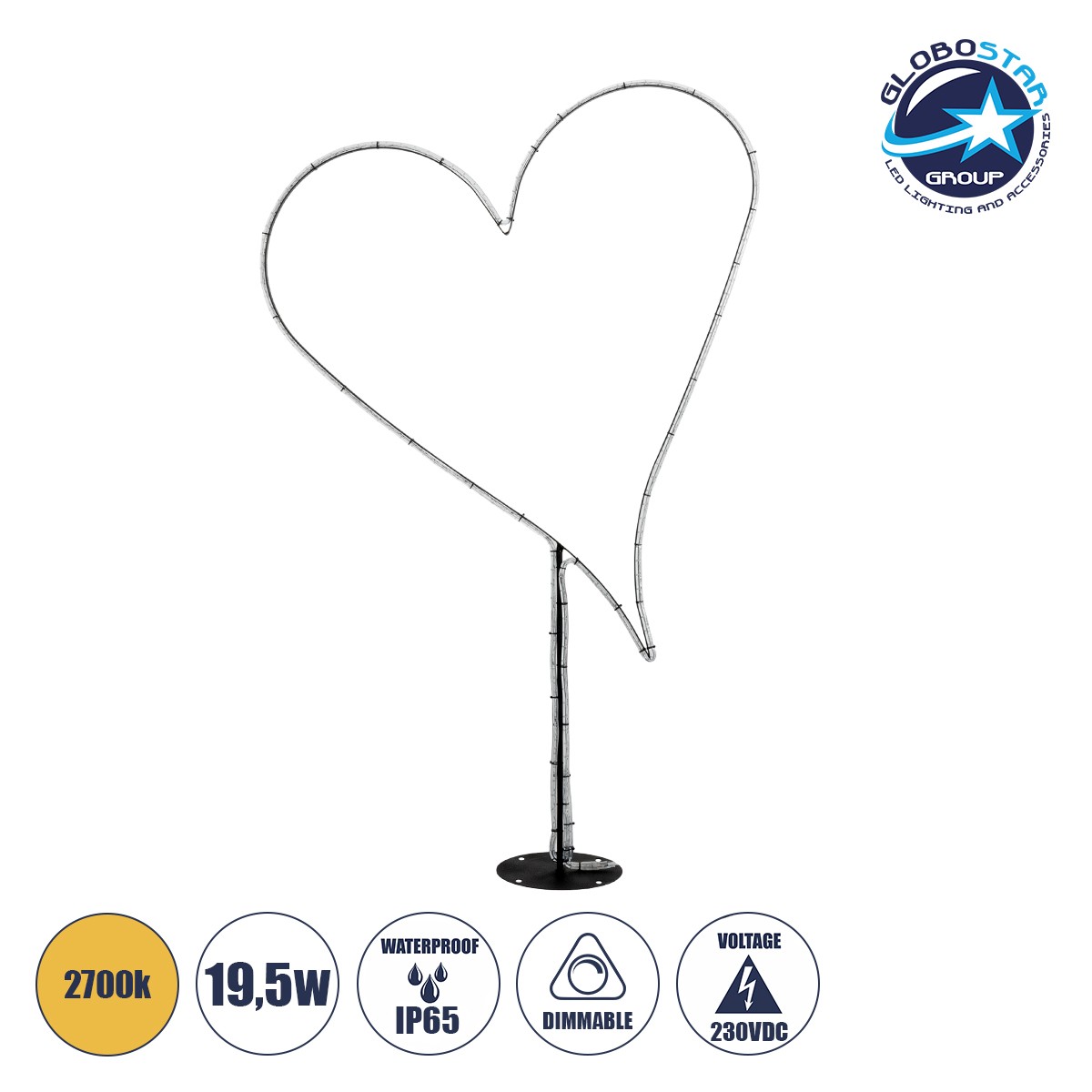 5fd1af_xmas_heart_1 GLOBOSTAR® XMAS-HEART Χριστουγεννιάτικο Διακοσμητικό Φωτιστικό LED 19,5W 780lm 360° AC 220-240V Αδιάβροχο IP65 Θερμό Λευκό 2700K - Μαύρο & Διάφανο - M100 x Π25 x Υ157cm - 2 Χρόνια Εγγύηση - Image 1