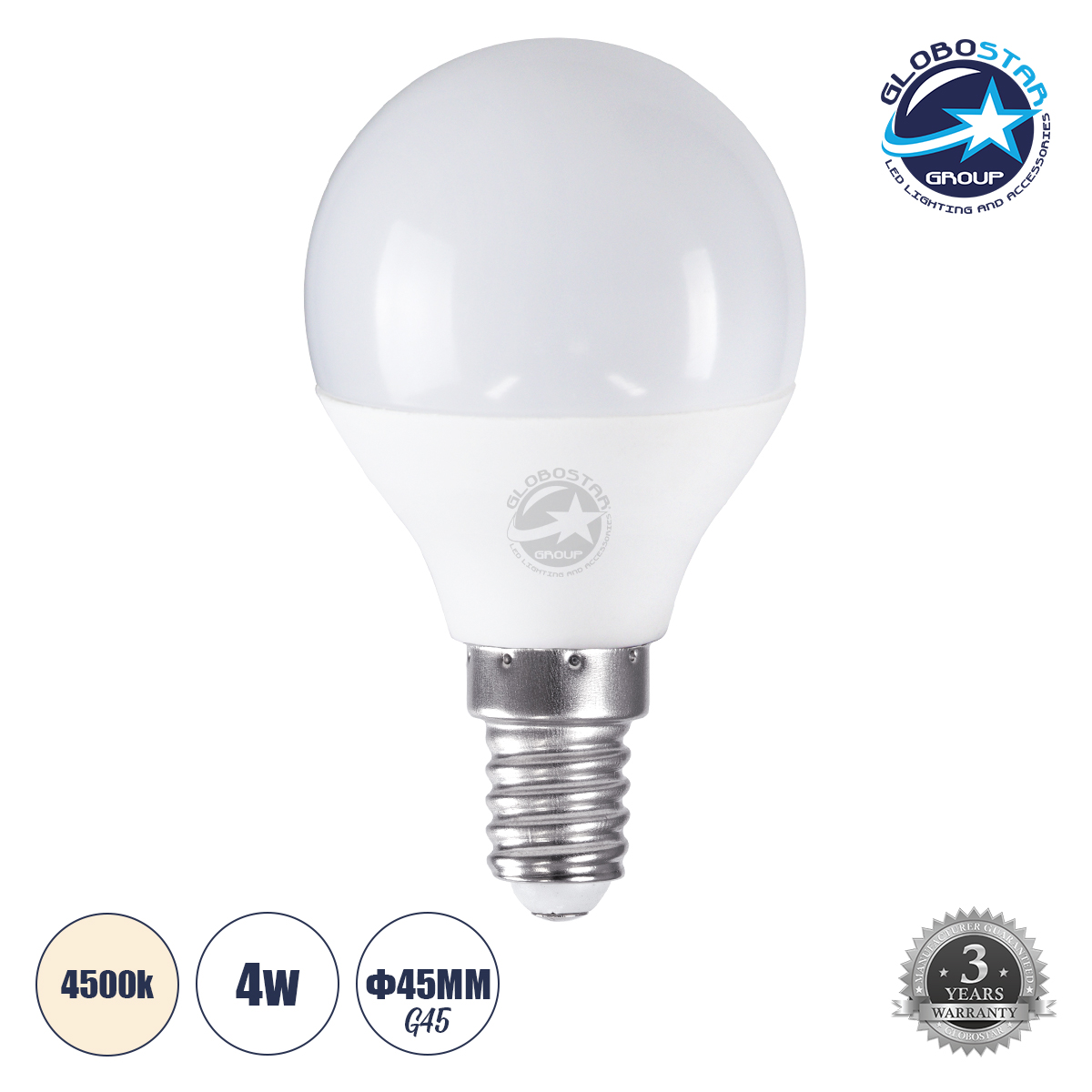 60013_1 GLOBOSTAR® SPHERE 60013 Λάμπα E14 G45 LED 4W 388lm 260° AC 220-240V IP20 Φυσικό Λευκό 4500K - Lumileds SMD Chip - Λευκό Γαλακτερό - Μ4.5 x Π4.5 x Υ7.8cm - 3 Χρόνια Εγγύηση - Image 1