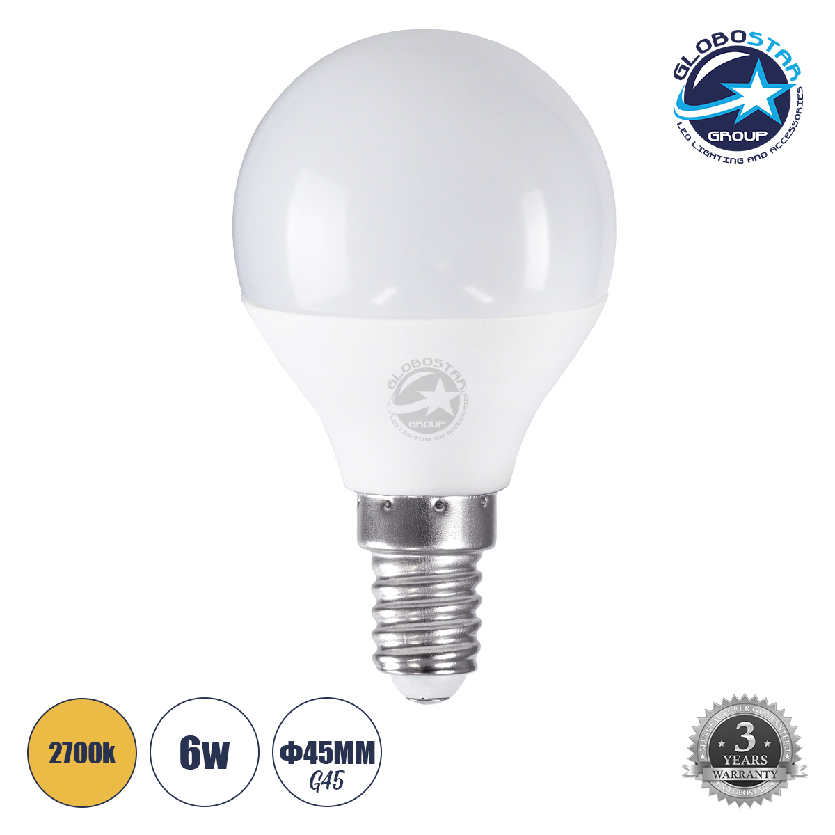 60017_1 GLOBOSTAR® SPHERE 60017 Λάμπα E14 G45 LED 6W 564lm 260° AC 220-240V IP20 Θερμό Λευκό 2700K - Lumileds SMD Chip - Λευκό Γαλακτερό - Μ4.5 x Π4.5 x Υ7.8cm - 3 Χρόνια Εγγύηση - Image 1