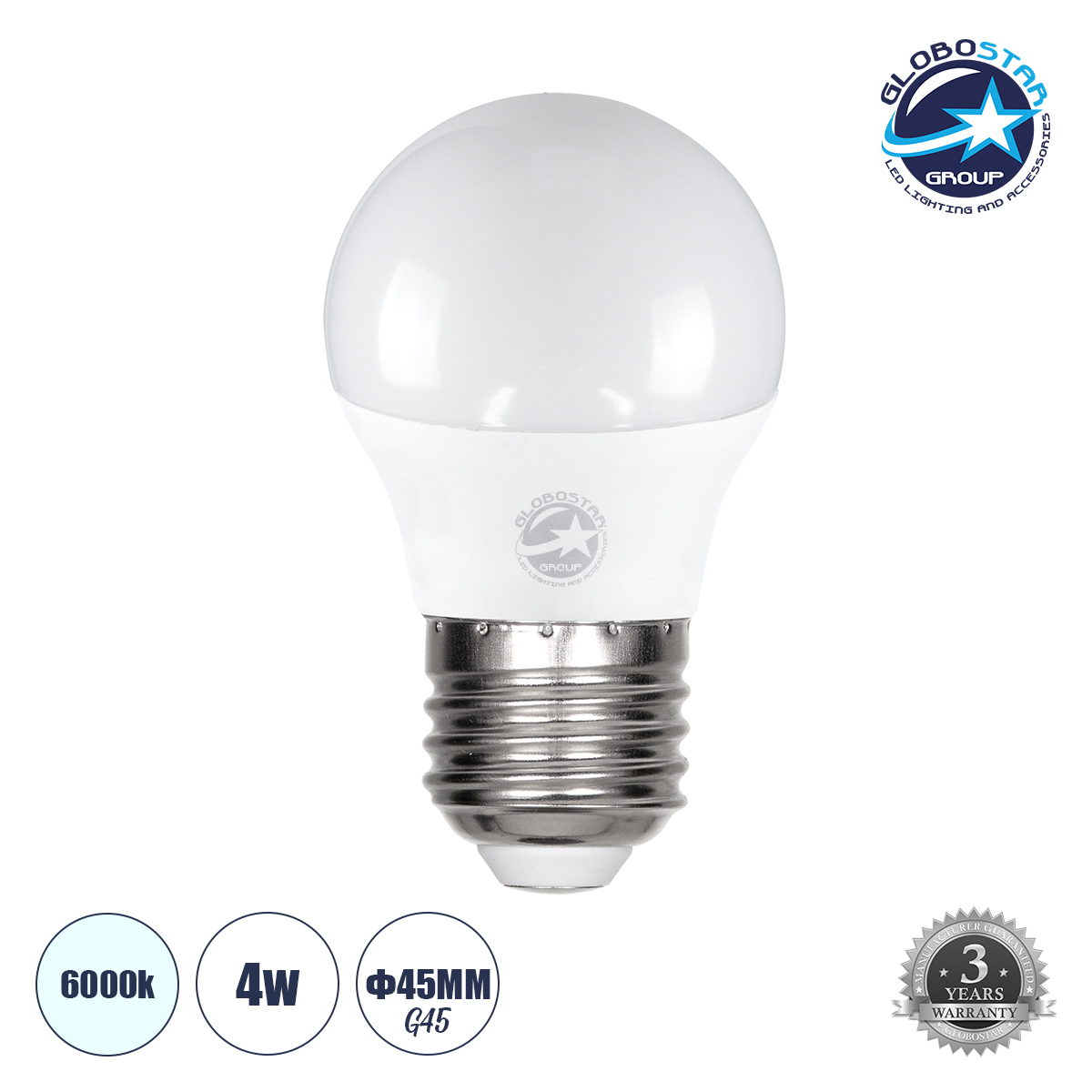 60018_1 GLOBOSTAR® SPHERE 60018 Λάμπα E27 G45 LED 4W 400lm 260° AC 220-240V IP20 Ψυχρό Λευκό 6000K - Lumileds SMD Chip - Λευκό Γαλακτερό - Μ4.5 x Π4.5 x Υ7.8cm - 3 Χρόνια Εγγύηση - Image 1