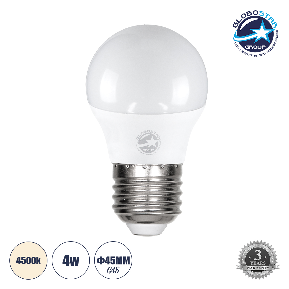60019_1 GLOBOSTAR® SPHERE 60019 Λάμπα E27 G45 LED 4W 388lm 260° AC 220-240V IP20 Φυσικό Λευκό 4500K - Lumileds SMD Chip - Λευκό Γαλακτερό - Μ4.5 x Π4.5 x Υ7.8cm - 3 Χρόνια Εγγύηση - Image 1