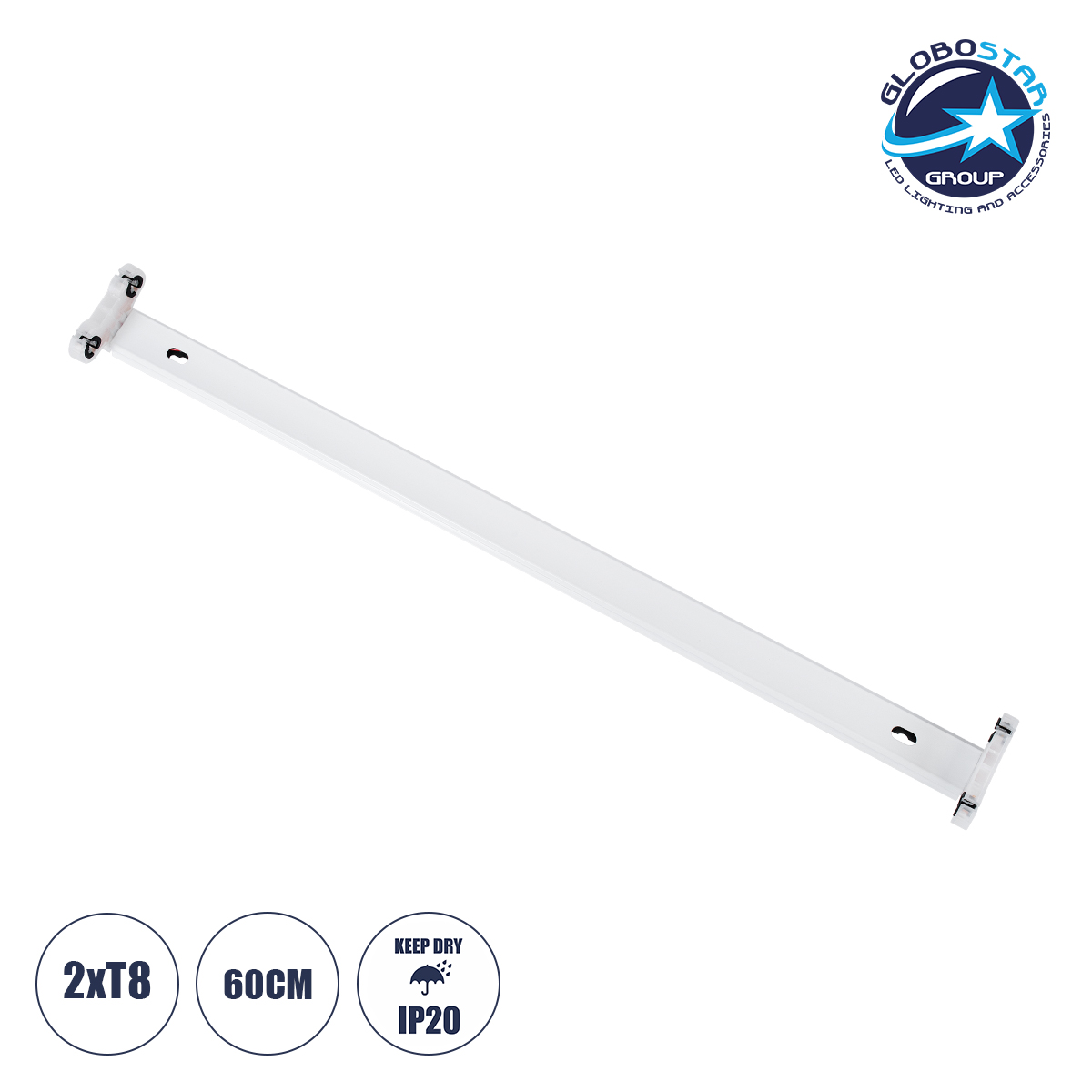 60151_1 GloboStar® TUBATO 60151 Μεταλλικό Σκαφάκι για 2 x Λάμπες 60CM T8 G13 LED AC 220-240V IP20 Μ60 x Π7.2 x Υ4cm - 5 Χρόνια Εγγύηση - Image 1