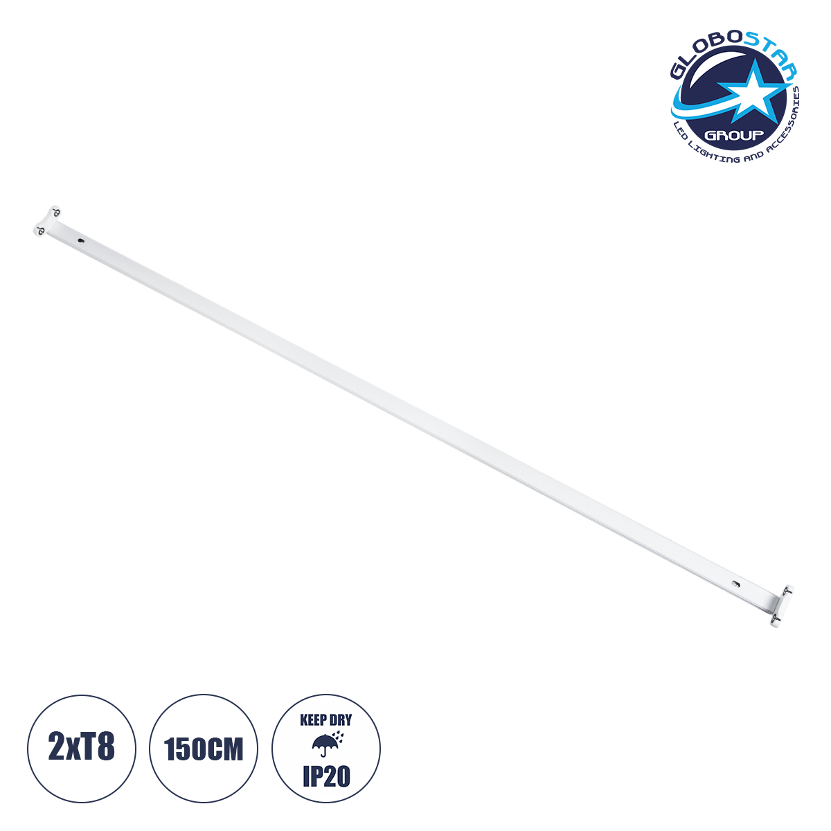 60154_1 GloboStar® TUBATO 60154 Μεταλλικό Σκαφάκι για 2 x Λάμπες 150CM T8 G13 LED AC 220-240V IP20 Μ150 x Π7.2 x Υ4cm - 5 Χρόνια Εγγύηση - Image 1