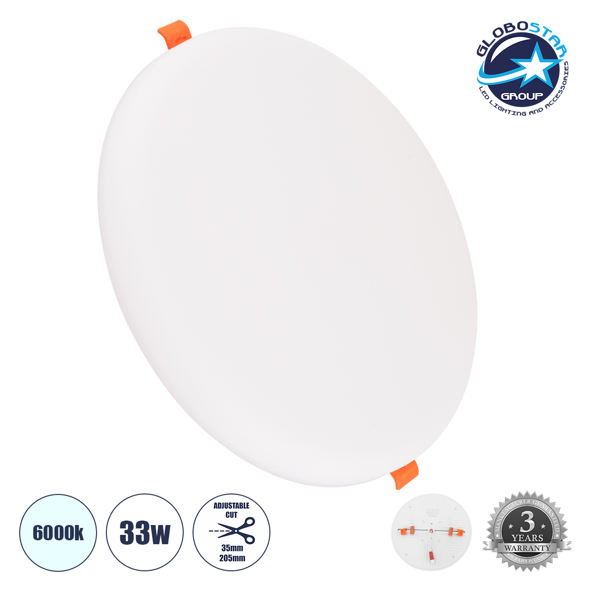 60191_01 GLOBOSTAR® PANELEON 60191 Χωνευτό Panel Οροφής με Σύστημα Ρυθμιζόμενης Τρύπας Κοπής LED 33W 3590lm 180° AC 220-240V IP20 Ψυχρό Λευκό 6000K - Lumileds SMD Chip & TÜV SÜD Driver - Λευκό Γαλακτερό - Μ22.2 x Π22.2 x Υ2cm / Q3.5cm έως Q20.5cm - 3 Χρόνια Εγγύηση - Image 1