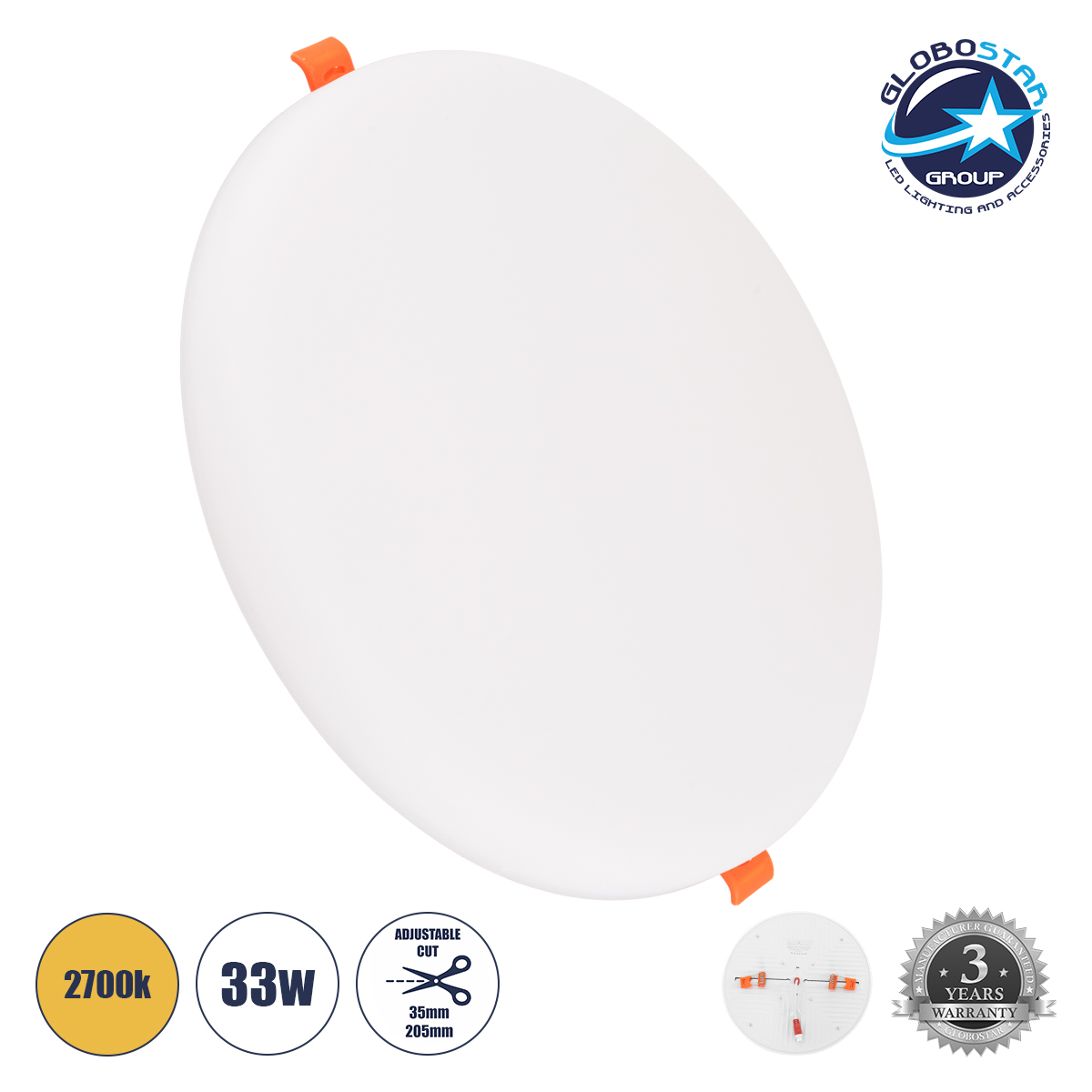 60193_01 GLOBOSTAR® PANELEON 60193 Χωνευτό Panel Οροφής με Σύστημα Ρυθμιζόμενης Τρύπας Κοπής LED 33W 3393lm 180° AC 220-240V IP20 Θερμό Λευκό 2700K - Lumileds SMD Chip & TÜV SÜD Driver - Λευκό Γαλακτερό - Μ22.2 x Π22.2 x Υ2cm / Q3.5cm έως Q20.5cm - 3 Χρόνια Εγγύηση - Image 1