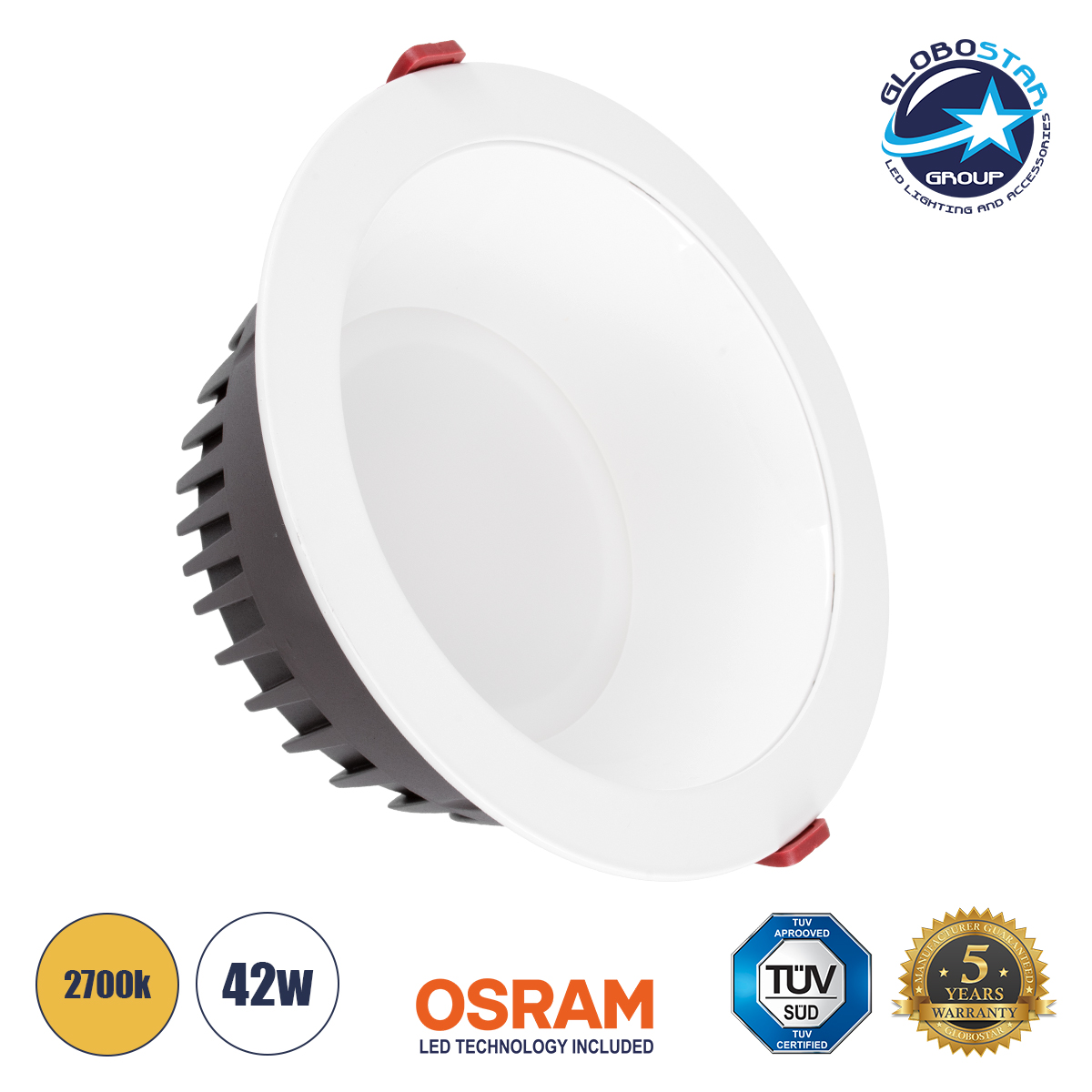60196_01 GLOBOSTAR® PANELCO 60196 Χωνευτό Downlight Panel Οροφής LED 42W 4830lm 60° AC 220-240V IP20 Θερμό Λευκό 2700K - Osram COB Chip & TÜV SÜD Driver - Λευκό Γαλακτερό - Μ22 x Π22 x Υ9.5cm / Q20cm - 5 Χρόνια Εγγύηση - Image 1