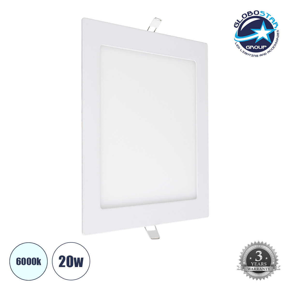 60197_1 GLOBOSTAR® PANELO 60197 Χωνευτό Panel Οροφής LED 20W 2180lm 120° AC 220-240V IP20 Ψυχρό Λευκό 6000K - Lumileds SMD Chip & TÜV SÜD Driver - Λευκό Γαλακτερό - Μ22.5 x Π22.5 x Υ1.9cm / Q20 x 20cm - 3 Χρόνια Εγγύηση - Image 1