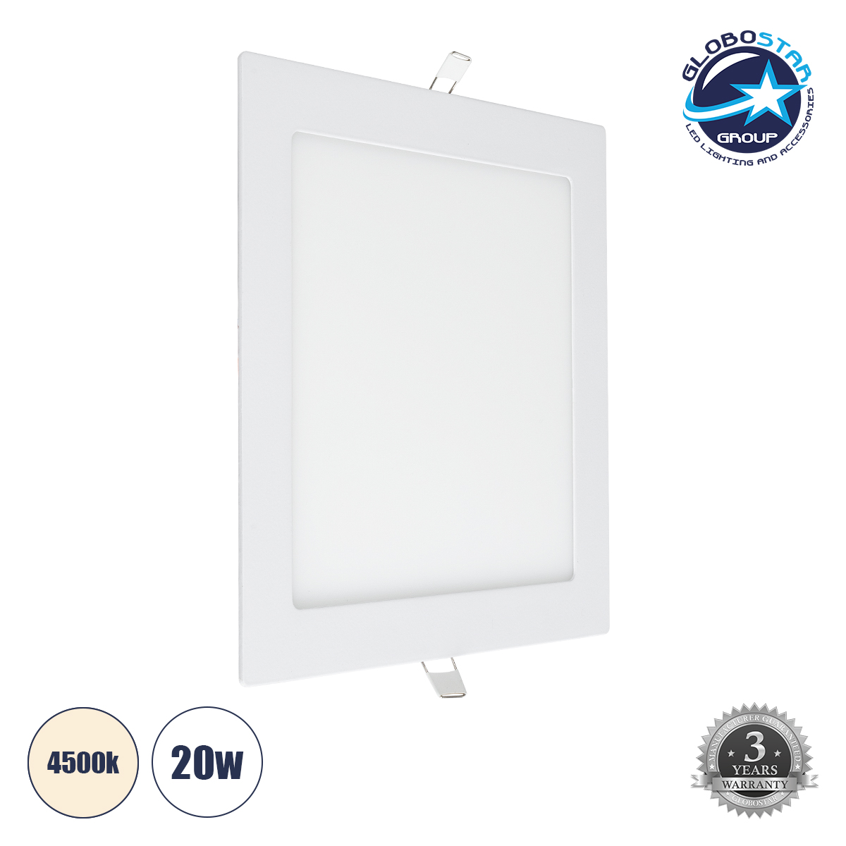 60198_1 GLOBOSTAR® PANELO 60198 Χωνευτό Panel Οροφής LED 20W 2120lm 120° AC 220-240V IP20 Φυσικό Λευκό 4500K - Lumileds SMD Chip & TÜV SÜD Driver - Λευκό Γαλακτερό - Μ22.5 x Π22.5 x Υ1.9cm / Q20 x 20cm - 3 Χρόνια Εγγύηση - Image 1