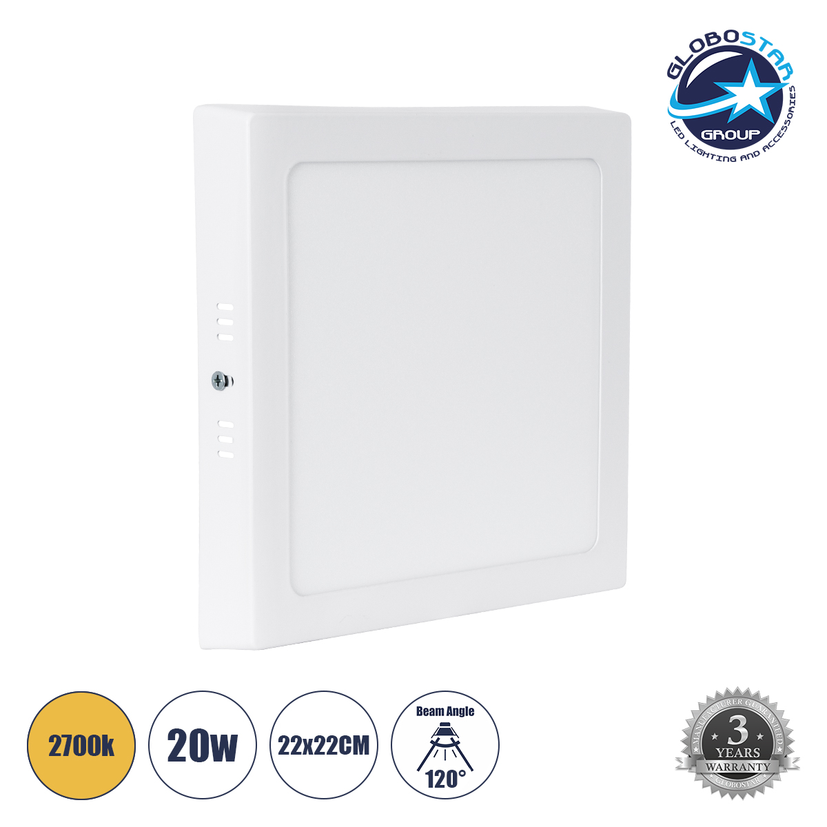 60205_01 GLOBOSTAR® PANELO 60205 Panel Οροφής LED 20W 1800lm 120° AC 220-240V IP20 Θερμό Λευκό 2700K - Lumileds SMD Chip & TÜV SÜD Driver - Λευκό Γαλακτερό - Μ22 x Π22 x Υ3cm / Q20 x 20cm - 3 Χρόνια Εγγύηση - Image 1
