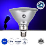 GLOBOSTAR® GARDENPAR 60231 Σποτ E27 PAR38 Σκληρού Υάλου LED 18W 1200lm 60° AC 220-240V Αδιάβροχο IP65 Μπλε - Lumileds SMD Chip - Μ12 x Π12 x Υ13cm - 3 Χρόνια Εγγύηση