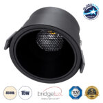 GLOBOSTAR® PLUTO-B 60262 Χωνευτό Downlight Σποτ με Honeycomb Anti Glare Reflector LED 15W 1950lm 38° AC 220-240V IP20 Φυσικό Λευκό 4500K - Bridgelux COB Chip & TÜV SÜD Driver - Μαύρο Ματ - Μ10.4 x Π10.4 x Υ6.5cm / Q9.5cm - 5 Χρόνια Εγγύηση