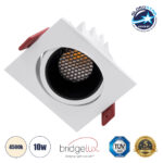 GLOBOSTAR® LEO-SQ 60288 Χωνευτό Κινούμενο Downlight Σποτ με Honeycomb Anti Glare Reflector LED 10W 1300lm 38° AC 220-240V IP20 Φυσικό Λευκό 4500K - Bridgelux COB Chip & TÜV SÜD Driver - Λευκό & Μαύρο Ματ - Μ8.5 x Π8.5 x Υ6.6cm / Q7.5 x 7.5cm - 5 Χρόνια Εγγύηση