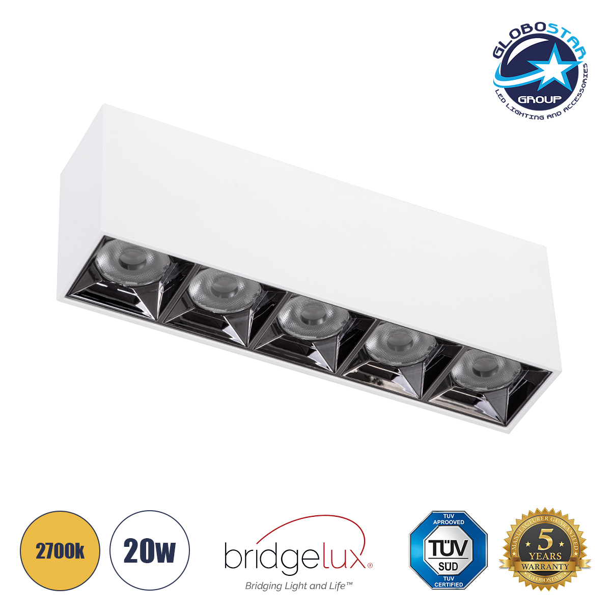 60331_01 GLOBOSTAR® LUMINAR 60331 Downlight Σποτ LED 20W 2700lm 36° AC 220-240V IP20 Θερμό Λευκό 2700K - Osram SMD Chip & TÜV SÜD Driver - Λευκό Ματ - Μ19.5 x Π4.2 x Υ6.6cm - 5 Χρόνια Εγγύηση - Image 1