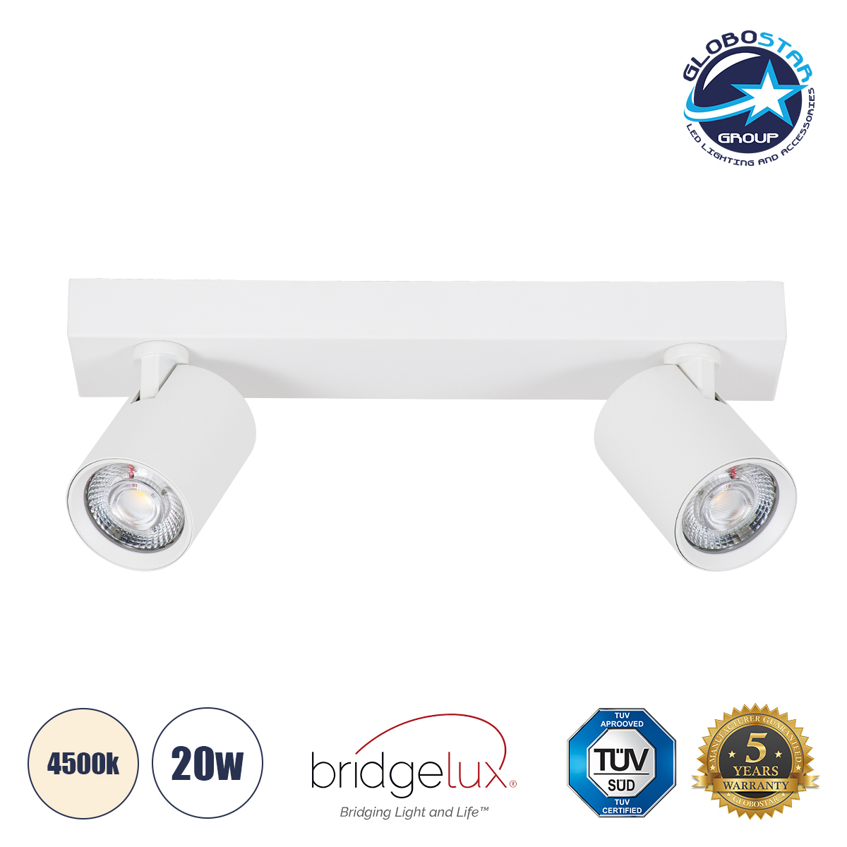 60347_01 GLOBOSTAR® LEONARDO 60347 Μοντέρνο Φωτιστικό Οροφής LED 20W 2400lm 60° AC 220-240V IP20 Φυσικό Λευκό 4500K - Bridgelux COB - Λευκό - Μ32 x Π7 x Υ11.8cm - 5 Χρόνια Εγγύηση - Image 1