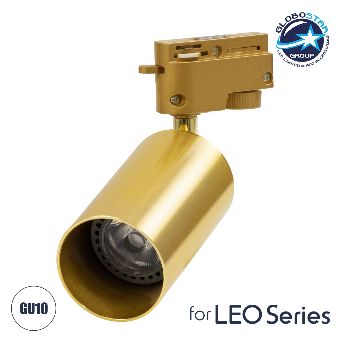 60357_01 GLOBOSTAR® LEO 60357 Κινούμενο Φωτιστικό Σποτ Ράγας με Ντουί 1 x GU10 AC 220-240V IP20 - Χρυσό Πλατίνα - Μ6 x Π6 x Υ19cm - Image 1