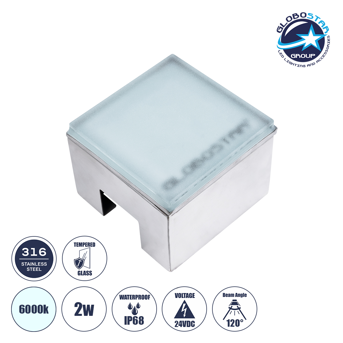 60366_1 GLOBOSTAR® CYBOLITHOS 60366 Χωνευτό Αρχιτεκτονικο Φωτιστικό Σποτ Δαπέδου LED 2W 240lm 120° DC 24V Αδιάβροχο IP68 IK06 Ψυχρό Λευκό 6000K Dimmable - Bridgelux SMD Chip - Γαλακτερό Tempered Glass & Ανοξείδωτο Ατσάλι SS316 - Μ10 x Π10x Υ8cm / Q10 x 10cm - 3 Χρόνια Εγγύηση - Image 1
