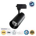 GLOBOSTAR® LUGANO 60817 Μονοφασικό Σποτ Ράγας LED 30W 3600lm 36° AC 220-240V IP20 Θερμό Λευκό 2700K - Bridgelux COB Chip & TÜV SÜD Driver - Eurotrack 1PH - Μαύρο Ματ - Μ7.5 x Π7.5 x Υ22cm - 5 Χρόνια Εγγύηση