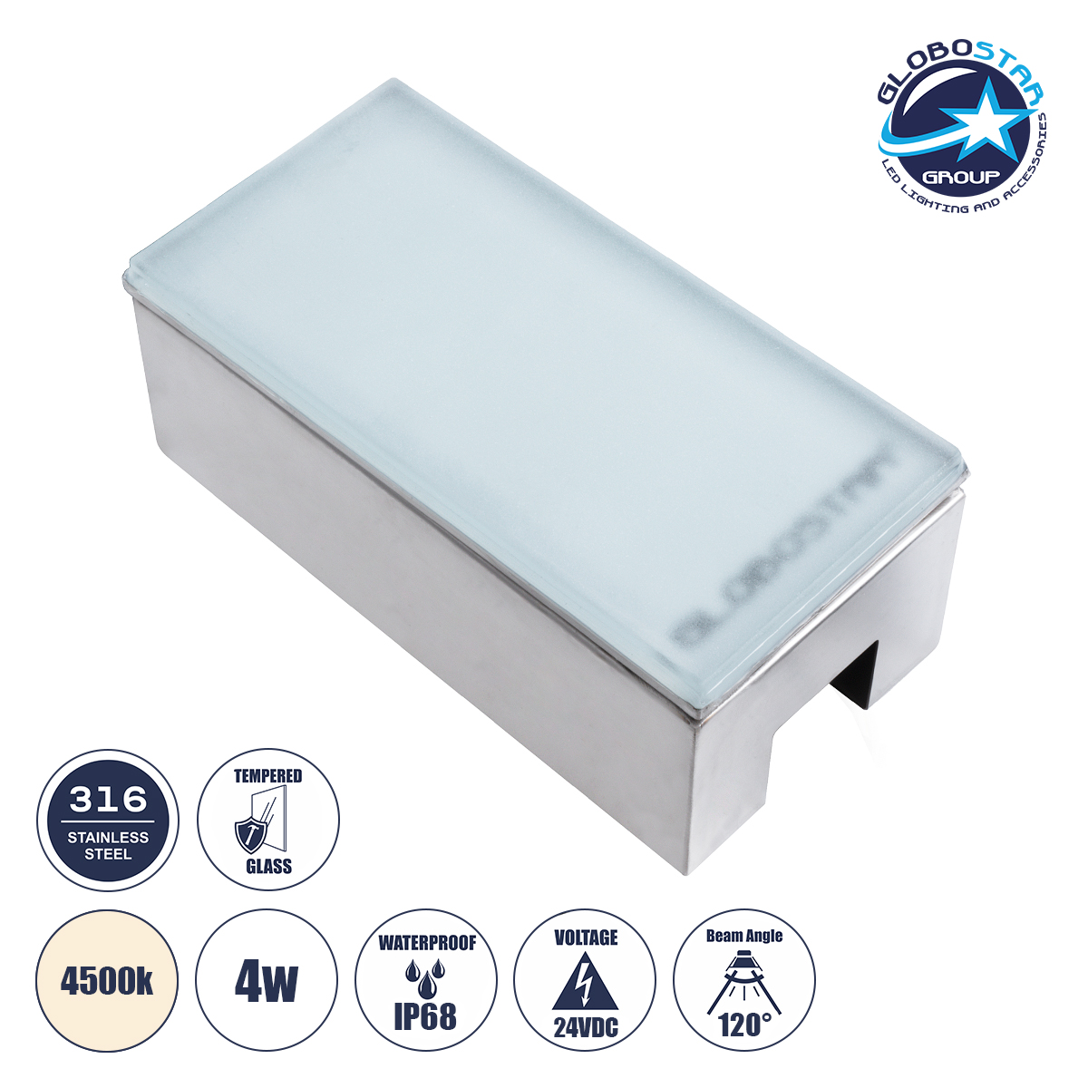 60950_1 GLOBOSTAR® CYBOLITHOS 60950 Χωνευτό Αρχιτεκτονικο Φωτιστικό Σποτ Δαπέδου LED 4W 460lm 120° DC 24V Αδιάβροχο IP68 IK06 Φυσικό Λευκό 4500K Dimmable - Bridgelux SMD Chip - Γαλακτερό Tempered Glass & Ανοξείδωτο Ατσάλι SS316 - Μ20 x Π10x Υ8cm / Q20 x 10cm - 3 Χρόνια Εγγύηση - Image 1