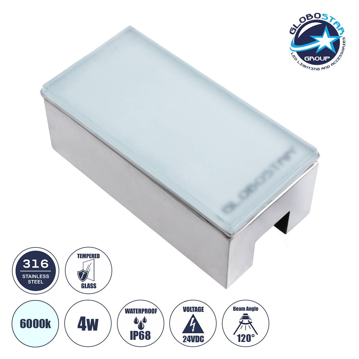 60951_1 GLOBOSTAR® CYBOLITHOS 60951 Χωνευτό Αρχιτεκτονικο Φωτιστικό Σποτ Δαπέδου LED 4W 480lm 120° DC 24V Αδιάβροχο IP68 IK06 Ψυχρό Λευκό 6000K Dimmable - Bridgelux SMD Chip - Γαλακτερό Tempered Glass & Ανοξείδωτο Ατσάλι SS316 - Μ20 x Π10x Υ8cm / Q20 x 10cm - 3 Χρόνια Εγγύηση - Image 1