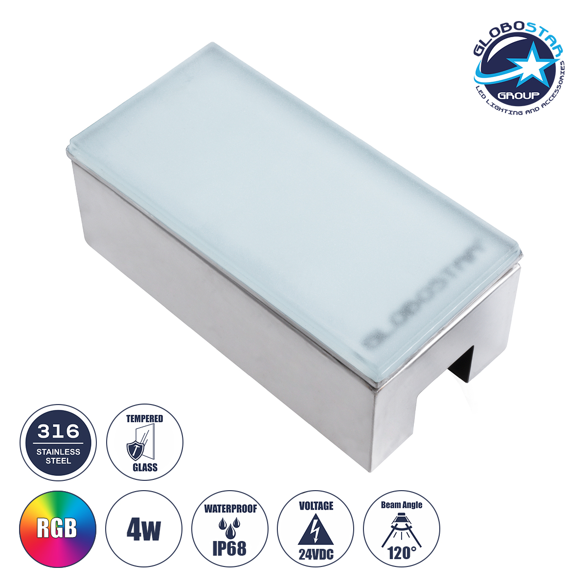 60953_1 GLOBOSTAR® CYBOLITHOS 60953 Χωνευτό Αρχιτεκτονικο Φωτιστικό Σποτ Δαπέδου LED 4W 340lm 120° DC 24V Αδιάβροχο IP68 IK06 Πολύχρωμο RGB Dimmable - Bridgelux SMD Chip - Γαλακτερό Tempered Glass & Ανοξείδωτο Ατσάλι SS316 - Μ20 x Π10x Υ8cm / Q20 x 10cm - 3 Χρόνια Εγγύηση - Image 1