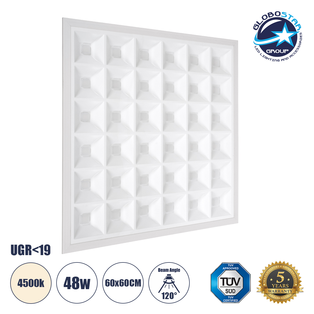 60969_01 GLOBOSTAR® ZEUS 60969 Χωνευτό Panel Οροφής 60x60 με Anti Glare Reflector LED 48W 7200lm 120° CRI≥85Ra UGR<19 AC 220-240V IP20 Φυσικό Λευκό 4500K - Lumileds SMD Chip & TÜV SÜD Driver - Λευκό Γαλακτερό - Μ60 x Π60 x Υ3.3cm / Q56 x 56cm - 5 Χρόνια Εγγύηση - Image 1