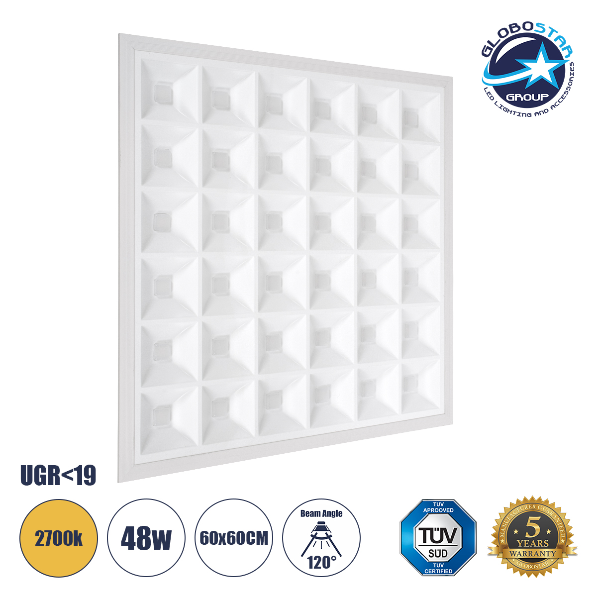 60970_01 GLOBOSTAR® ZEUS 60970 Χωνευτό Panel Οροφής 60x60 με Anti Glare Reflector LED 48W 6960lm 120° CRI≥85Ra UGR<19 AC 220-240V IP20 Θερμό Λευκό 2700K - Lumileds SMD Chip & TÜV SÜD Driver - Λευκό Γαλακτερό - Μ60 x Π60 x Υ3.3cm / Q56 x 56cm - 5 Χρόνια Εγγύηση - Image 1