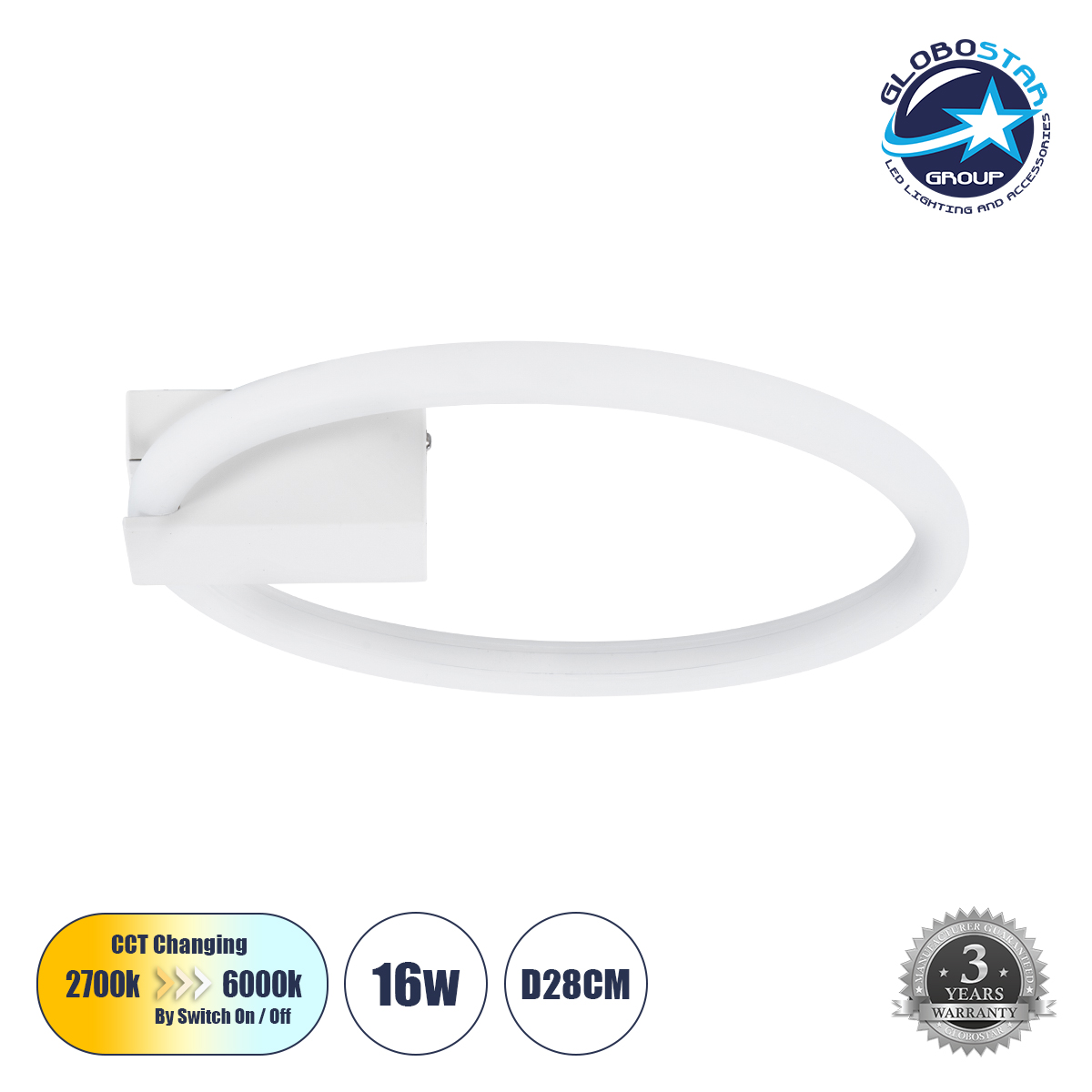 60977_001 GLOBOSTAR® CINDERELLA 60977 Μοντέρνο Φωτιστικό Οροφής LED 16W 1792lm 360° AC 220-240V IP20 Ρυθμιζόμενο Λευκό CCT με On/Off 2700K/4500K/6000K - Lumileds SMD Chip - Λευκό Ματ - Μ28.5 x Π28.5 x Υ5cm - 3 Χρόνια Εγγύηση - Image 1