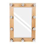 GloboStar® MAKEUP MIRROR-60x90-1 Μοντέρνος Καθρέπτης Μακιγιάζ με Πλαίσιο Φυσικού Ξύλου με Διακόπτη On/Off 10 x E27 AC220-240V - Μ60 x Π7 x Υ90cm - Μπεζ Δρυς - Image 3