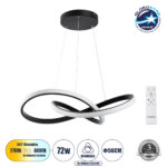 GLOBOSTAR® DEXTER 61049 Μοντέρνο Κρεμαστό Φωτιστικό Οροφής LED 72W 8064lm 300° AC 220-240V IP20 Ρυθμιζόμενο Λευκό CCT με Χειριστήριο από 2700K έως 6000K Dimmable - Lumileds SMD Chip - Μαύρο Ματ - Μ56 x Π56 x Υ14cm - 3 Χρόνια Εγγύηση