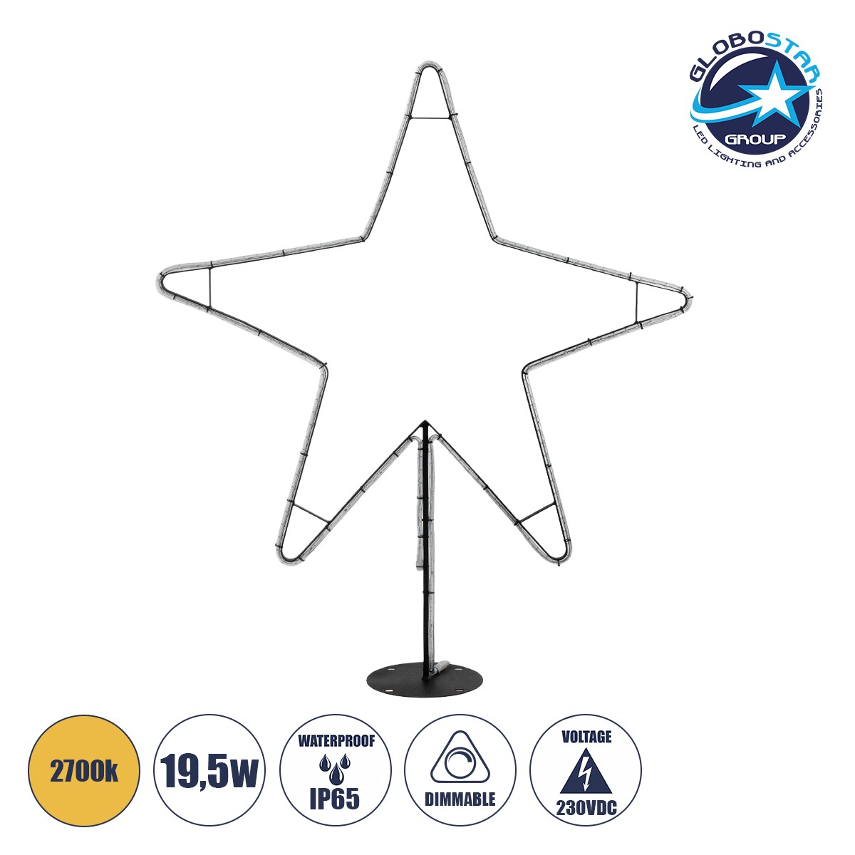 6110f1_xmas_star_big_1 GLOBOSTAR® XMAS-STAR-BIG Χριστουγεννιάτικο Διακοσμητικό Φωτιστικό LED 19,5W 780lm 360° AC 220-240V Αδιάβροχο IP65 Θερμό Λευκό 2700K - Μαύρο & Διάφανο - M114 x Π25 x Υ132cm - 2 Χρόνια Εγγύηση - Image 1