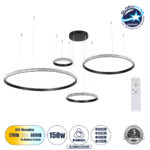 GLOBOSTAR® DIAMOND TETRA 61148 Μοντέρνο Κρεμαστό Φωτιστικό Οροφής LED 150W 18379lm 360° AC 220-240V IP20 Ρυθμιζόμενο Λευκό CCT με Χειριστήριο από 2700K έως 6000K Dimmable - Lumileds SMD Chip - Μαύρο Ματ - Μ150 x Π150 x Υ120cm - 3 Χρόνια Εγγύηση