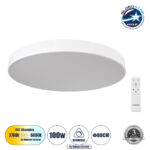 GLOBOSTAR® BURTON 61205-S Μοντέρνο Φωτιστικό Οροφής LED 100W 11020lm 120° AC 220-240V IP20 Ρυθμιζόμενο Λευκό CCT με Χειριστήριο από 2700K έως 6000K Dimmable - Lumileds SMD Chip - Λευκό Ματ - Μ80 x Π80 x Υ8cm - 3 Χρόνια Εγγύηση