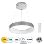 GLOBOSTAR® SALEM 61242 Μοντέρνο Κρεμαστό Φωτιστικό Οροφής LED 75W 8625lm 120° AC 220-240V IP20 Ρυθμιζόμενο Λευκό CCT με Χειριστήριο από 2700K έως 6000K Dimmable - Lumileds SMD Chip - Γκρι - Μ45 x Π45 x Υ6cm - 3 Χρόνια Εγγύηση - Image 2